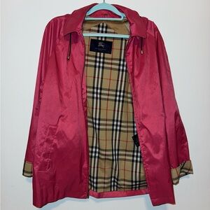 Burberry London Women’s Medium Rain Coat Jacket Nova Check Inside Pink Raspberry